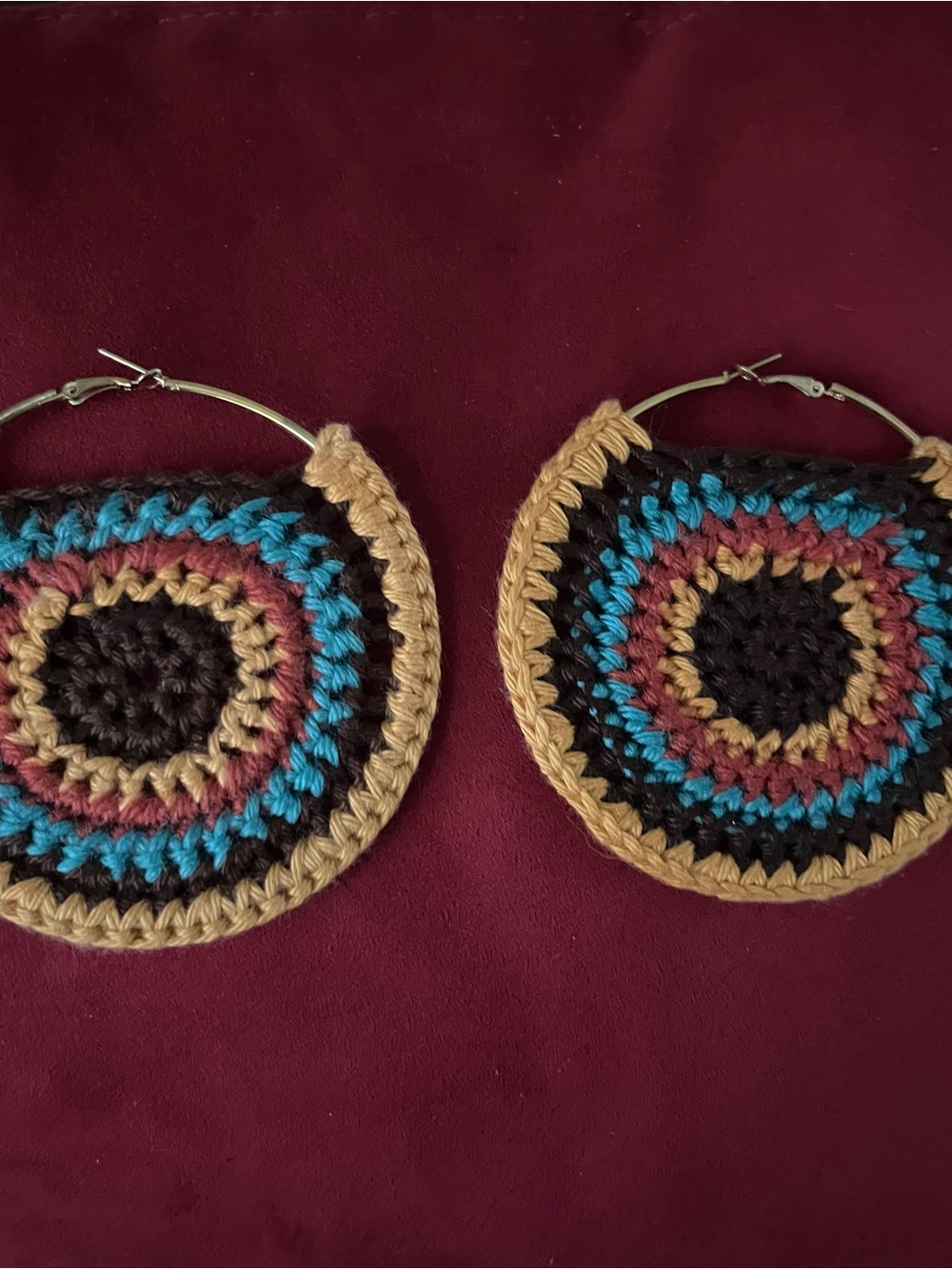 Handmade Multicolor Crochet Hoop Earrings